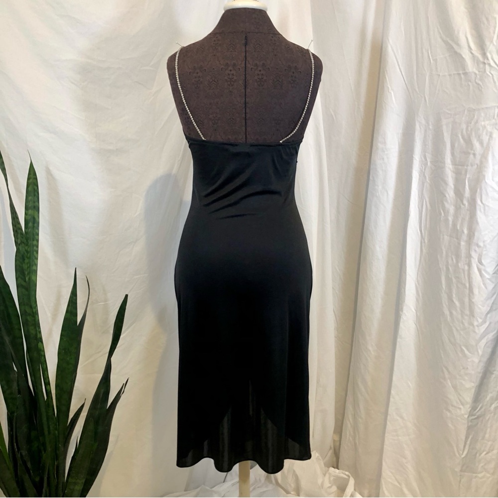Vintage 1970s Ruched Stretch Knee-Length Disco Dress w/ Rhinestone Straps - Picture 9 of 16